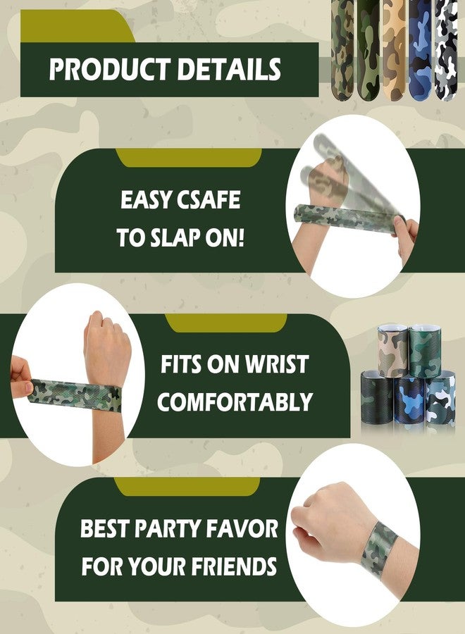 PullCrease 100 Pcs Kids Camo Slap Bracelets 5 Styles Assorted Army Slap Wristbands Snap Bracelets Green Camouflage Military for Camo Theme Kids Adult Army Party Birthday Classroom Prizes Birthday Gift - Image 3